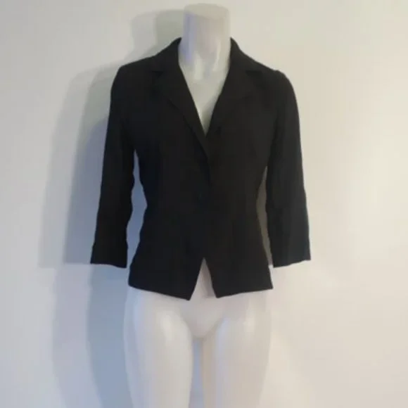*Womens Eileen Fisher Petite Black Silk 3/4 Sleeve Blazer Jacket PM - Picture 4 of 7